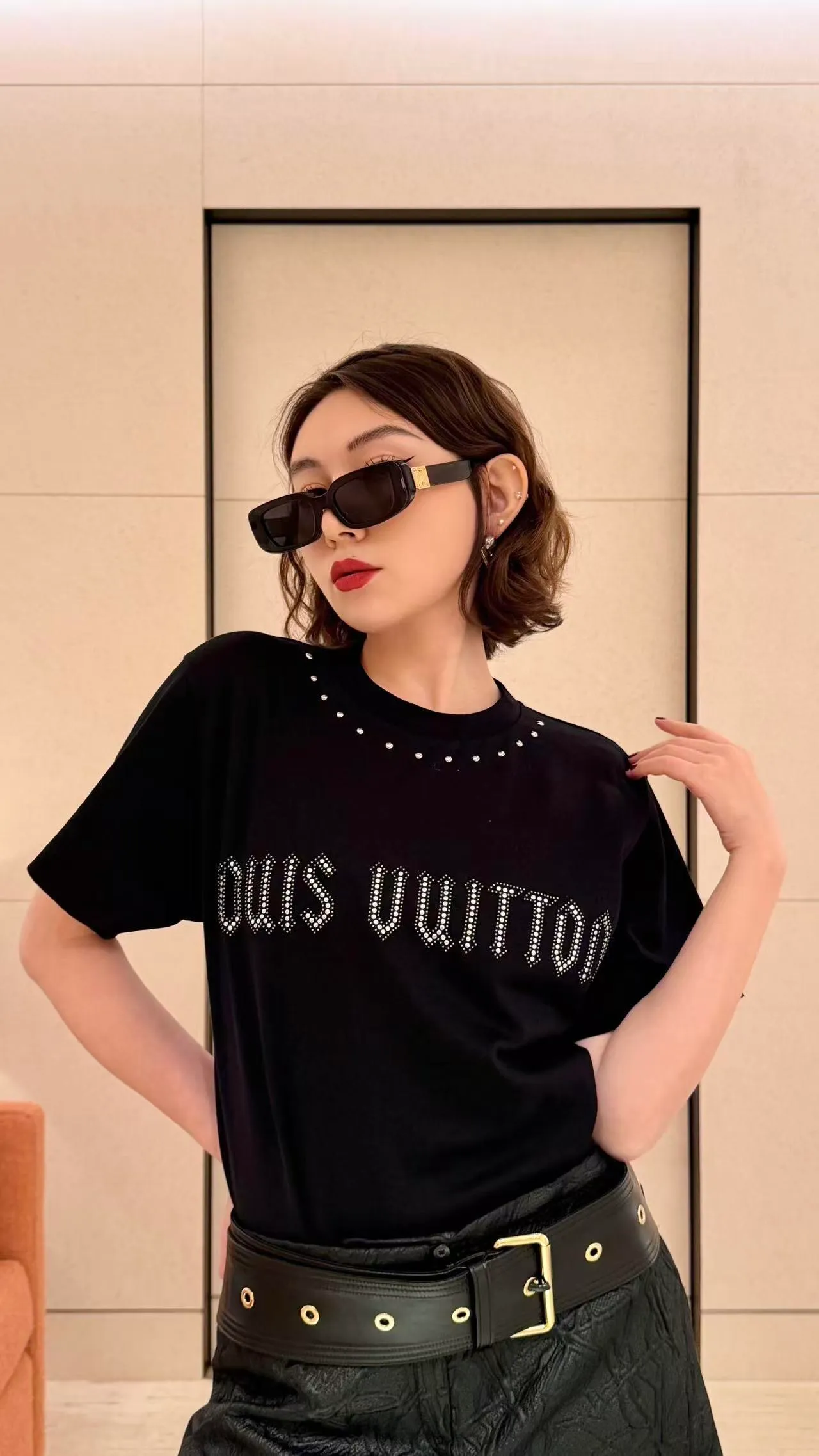 Louis Vuitton/Louis Vuitton 26ss rivet letter logo short sleeves
